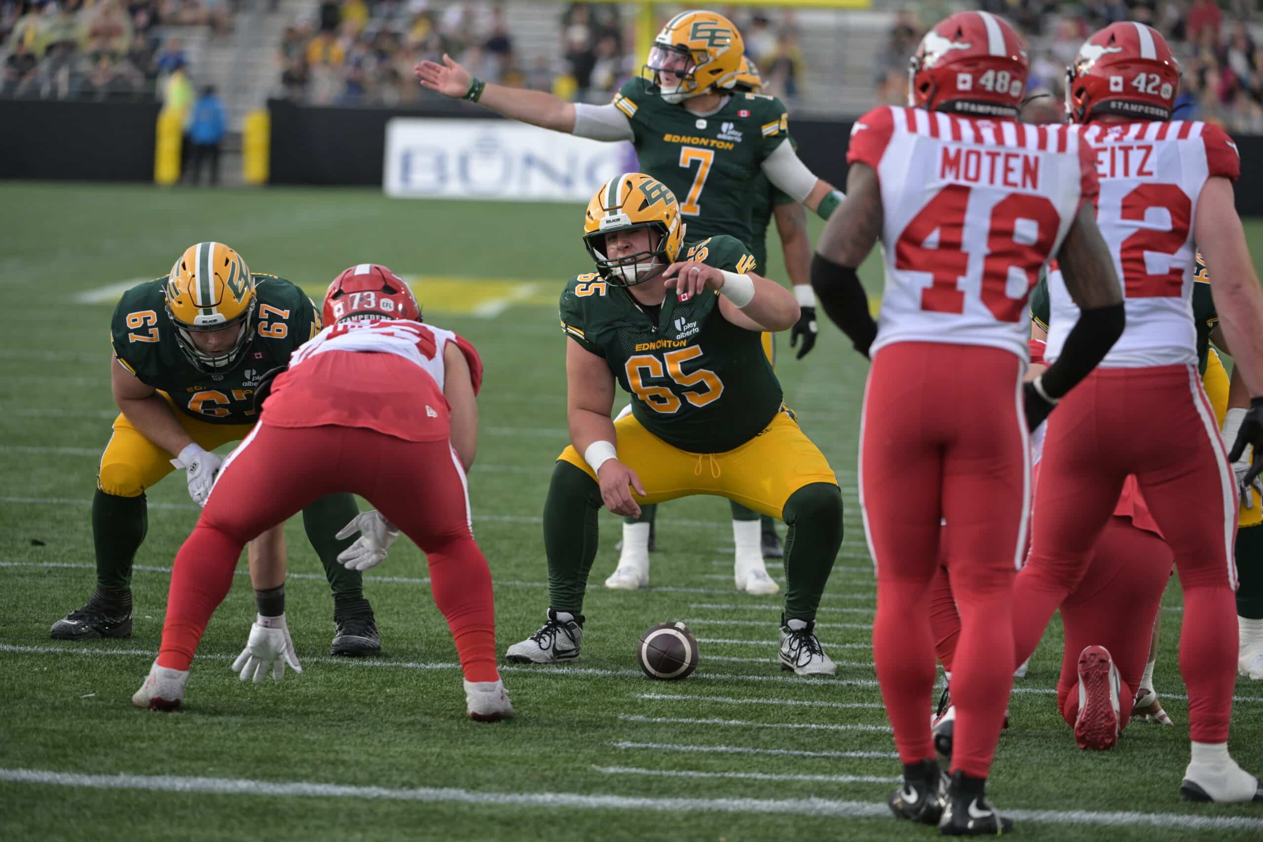 Edmonton Elks Calgary Stampeders Cody Fajardo Mark Korte Coulter Woodmansey